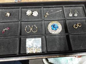 lot 1 image: Lot Of Gold Earrings, Brooches, 1-Ring & Extra Earring Backs