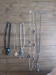 lot 27 image: 5-Black, Skull, Cross Necklaces