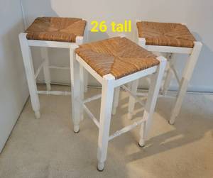 lot 26 image: Rush Seat Counter Stools, set of 3