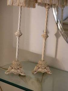 lot 40 image: Twisted Stem Table Lamps with Fringed Shades, pair