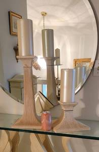 lot 71 image: Ribbed Pedestal Candle Holders