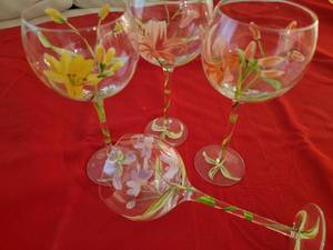 lot 45 image: Block Handpainted Floral Wine Glasses, set of 4