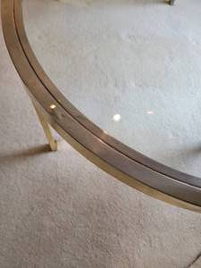 lot 25 image: Brass Framed Oval Glass Dining Table