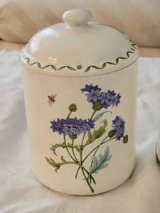 lot 69 image: Darling Floral Painted Kitchen Jars - 5 Pieces