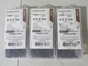 lot 60 image: 3 Pack Lot GRK KAM9234BHP Kameleon HandyPak 9 by 2-34-Inch Composite Deck Screws, 100 Screws per Package, Brown (300 Total)