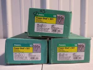 lot 63 image: 3 Pack Lot of Power Fasteners Power Stud Wedge Anchors 38x5 50 pack Box (150 Total)