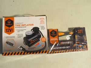 lot 69 image: New - Torelli Compact Tire Inflator and 37 Piece Precision Screwdriver Set