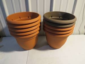 lot 76 image: 10 Piece Lot of Bloem 13-in Terra Cotta Plastic Self Watering Round Planters