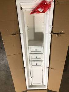 lot 13 image: Hampton Harbor 15 in. W x 10 in. D x 67-12 in. H Linen Cabinet in White by Home Decorators Collection  Customer Returns See Pictures