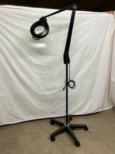 lot 22 image: MSRP $700&nbspDazor Circline Lighted Magnifier Mobile Floor Light with Casters (Black) - Excellent Condition
