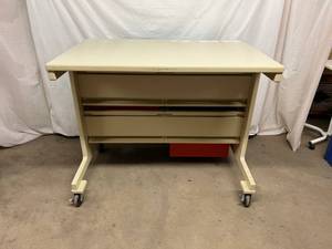 lot 34 image: FANTASTIC STORAGE CART  THIS WOULD MAKE AN EXCELLENT CRAFTING CART SO MUCH STORAGE, LARGE SURFACE ON TOP, STOOLS CAN BE PUTSTORED UNDER THE OTHER SIDE & IT IS MOBILE