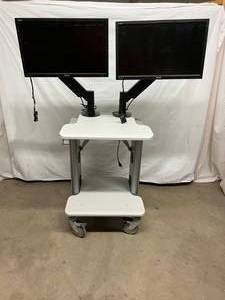 lot 35 image: MSRP $3000 MEDICAL GRADE WORKSTATION CART WITH 2 PIVOTING MONITOR ARMS PLUS ASUS MONITORS - GUARANTEED TO WORK I Want This