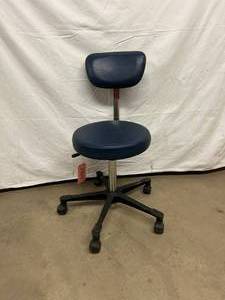 lot 38 image: MSRP $550 Top Of The Line Haag-Streit Reliance&nbspPneumatic Adjust Ophthalmic Stool #4246 -&nbspfeatures 15-inch round seat with adjustable backrest, five-legged base, and height adjustment lever. Like New Condition&nbspHeight range19-27