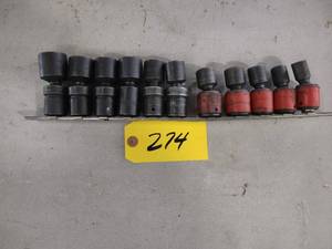 lot 274 image: 12 Swivel Impact Sockets, Mac 12...