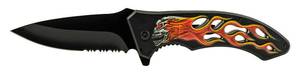 4.63 Go -Thru Spring Assisted Folding Knife - Ghost Rider Motorcycle Skull Flame