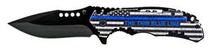 4.5 Hi Tech Grip Folding Pocket Knife - American Blue Line Support Local Police