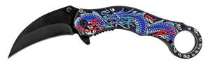 5 Karambit Fighting Style Folding Pocket Knife with Finger Grip Loop - 3D Embossed Purple Dragon