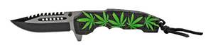 4.75 Drop Point Spring Assisted Traditional Folding Pocket Knife - Green Marijuana Pot Leaf