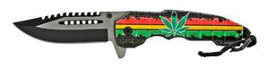 4.75 Drop Point Spring Assisted Traditional Folding Pocket Knife - Rasta Marijuana Pot Leaf