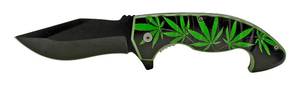 5 Spring Assisted Tactical Carving Fold Up Pocket Knife - Marijuana Leaf