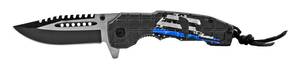 4.75 Drop Point Spring Assisted Traditional Folding Pocket Knife - Blue Line Punisher Skull Support Police American Flag