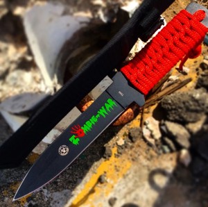 11 Zombie War Red Cord Wrapped Handle Hunting Knife with Sheath