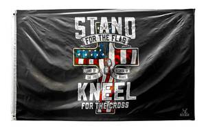 3 x 5 Stand for the Flag, Kneel for the Cross Christian American Flag - Black