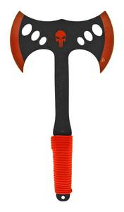 14 Punisher Skull Dual Axe Head Full Tang Throwing Hatchet - Red