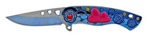 4 Stainless Steel Hippie Love SweetTarts Hearts Folding Pocket Knife - Blue
