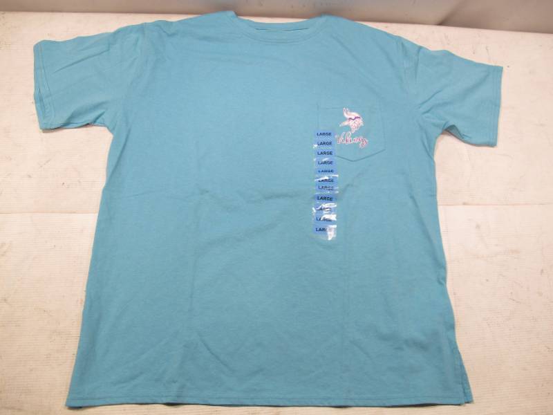 lot 424 image: NEW Pair of WOMENS Short Sleeve Minnesota Vikings T-Shirts - Teal and Pink - LARGE