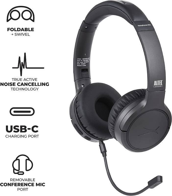 lot 292 image: NEW Altec Lansing Nanophones ANC Bluetooth Wireless Active Noise Cancelling Headphones On Ear Headphones 12 Hr Batt Life, Foldable Earcups, Removeable Mic for WorkingLearning