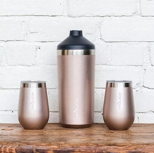 lot 231 image: NEW Reduce Wine Bottle Cooler 3-Piece Set with 12-oz. Wine Tumblers - Metallic Cotton