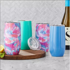 lot 240 image: NEW Members Mark 14oz. Stainless Steel Insulated Flute Tumblers with Lids, 4 Pack