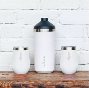 lot 246 image: NEW Reduce Wine Bottle Cooler 3-Piece Set with 12-oz. Wine Tumblers - White