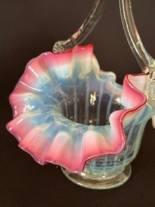 lot 75 image: Antique Victorian Opalescent Glass Basket