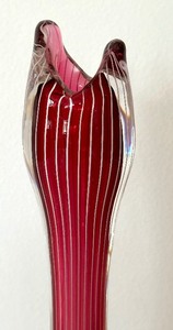 lot 40 image: Pair of Beautiful Orrefors Sweden Zebra Red White W. Johansson Scandinavian Glass Art Vases