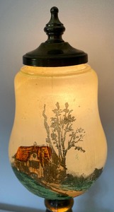 lot 202 image: Vintage Mismatched Lamp with Hand Painted Shade