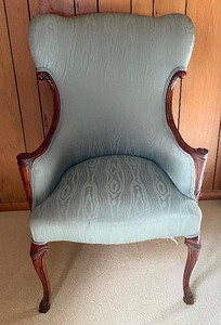 lot 23A image: Antique Upholstered Chair with Antique Eastlake Slipper Bench