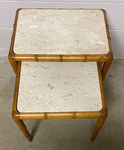 lot 44A image: Two Vintage Faux Bamboo Marble Top Nesting Tables