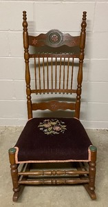 lot 211 image: Antique Rocking Chair with Needlepoint Seat