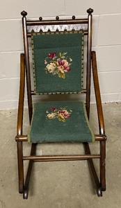 lot 59A image: Antique Victorian Walnut Folding Chair with Needlepoint Seat and Back