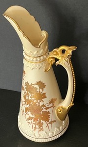lot 225 image: Antique Royal Worcester Blush Ivory Porcelain Gilded Ewer