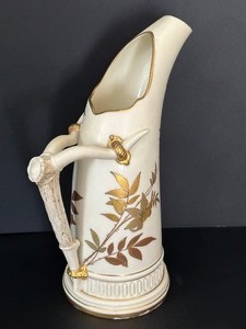 lot 180 image: Antique Royal Worcester Blush Ivory Horn Handle Jug