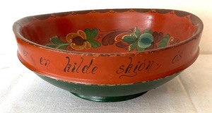 lot 219 image: Two Vintage Wooden Norwegian Hand Painted Rosemaling Bowls