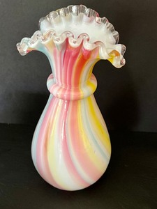 lot 272 image: Three Pieces of Antique Victorian Glassware including a Victorian Rainbow Splash Vase