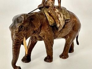 lot 176 image: Antique Cold Painted Austria Miniature Bronze Elephant and Rider Figurine