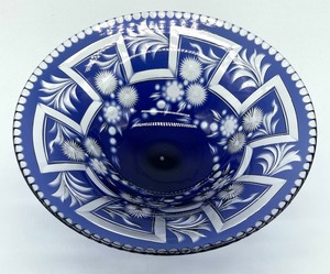 lot 343 image: Vintage Crystal Cobalt Blue Cut to Clear Compote