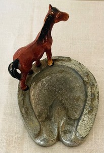 lot 393 image: Vintage Ashtray  Desk Tray with Metal Horse Figurine