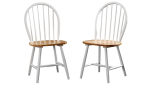 lot 218 image: Windsor Farmhouse Dining Chairs, Set of 2 - White (NEW IN BOX)