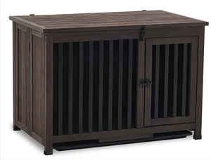lot 231 image: MCombo Wooden Dog Crate Furniture End Table with Door in Brown (OPEN BOX)